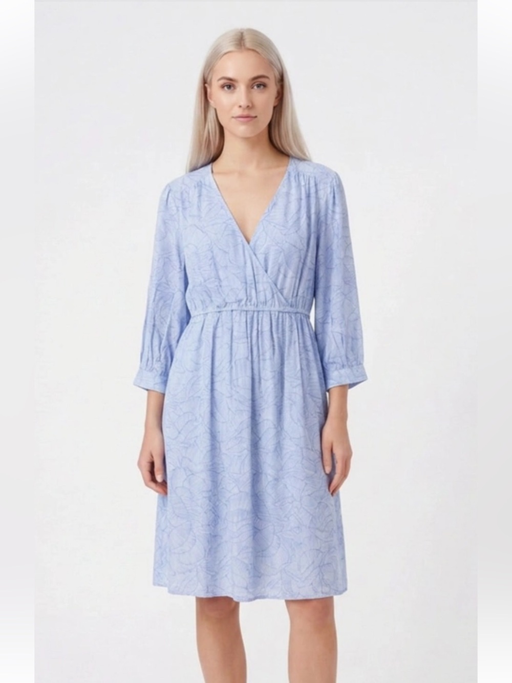 NWT GAP MATERNITY blue wrap style print dress